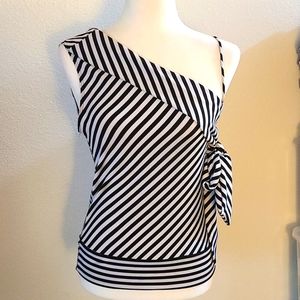 Black and White Stripe One Shoulder Top